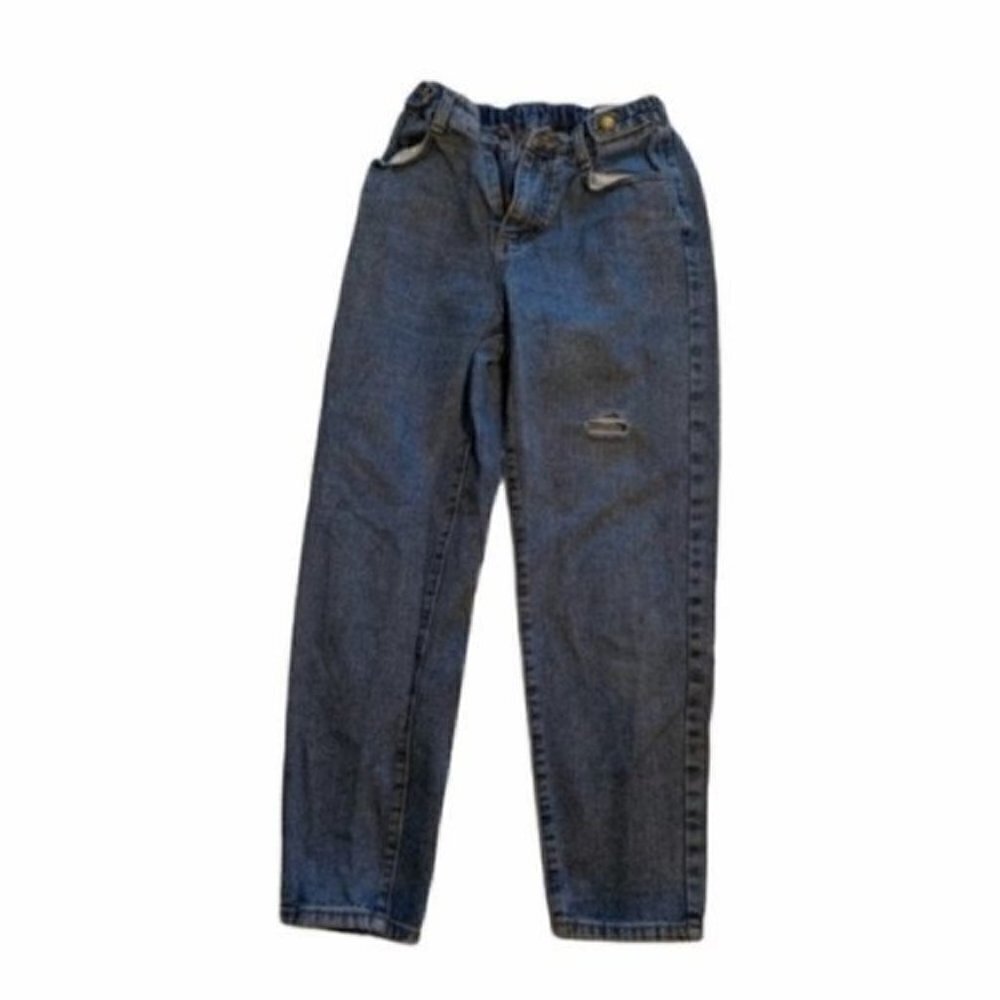 Kids Boys Size Medium Jeans Straight Leg Medium Wash Distressed Missing Button